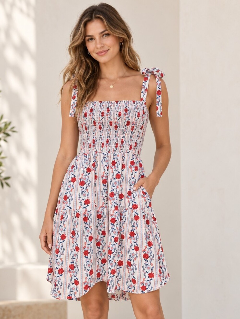 Joie Floral Smocked Tie Shoulder Cotton Sundress Medium.